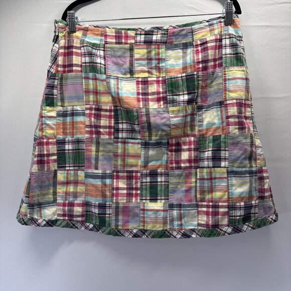Orvis Women's Skirt 12P Petite Madras Patchwork Colorful Zip Short Lined Pockets - Picture 2 of 10